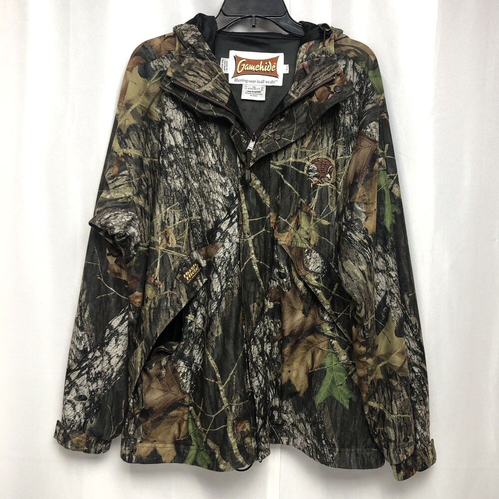 GAMEHIDE Mossy Oak Break Up Parka 88439 HUSH HIDE Hood Large Hunting Club Patch